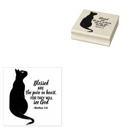 Mattheüs 5:8: Zwarte kat zuiver in hart Bijbelvers Rubberstempel (Gestempeld)