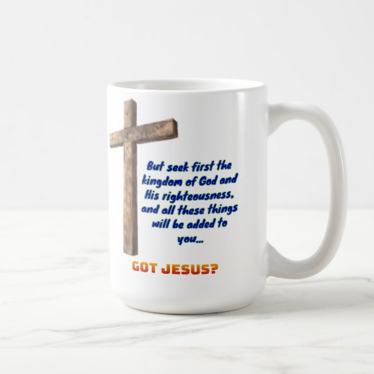 Mattheüs 6:33 Kruis Koffiemok (Rechts)