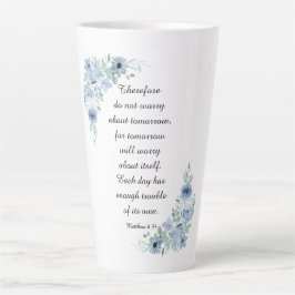 Mattheüs 6:34 Maak je geen zorgen over de blauwe W Latte Mok