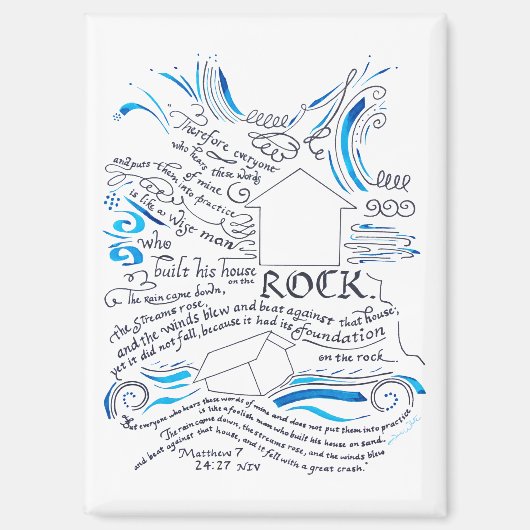 Mattheüs 7 24 27 Huis op de Rots Bijbelvers Magneet (Voorkant)