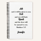 Mattheüs 7:7 Bijbelvers Aangepaste naam Schetsboek Notitieboek (Voorkant)