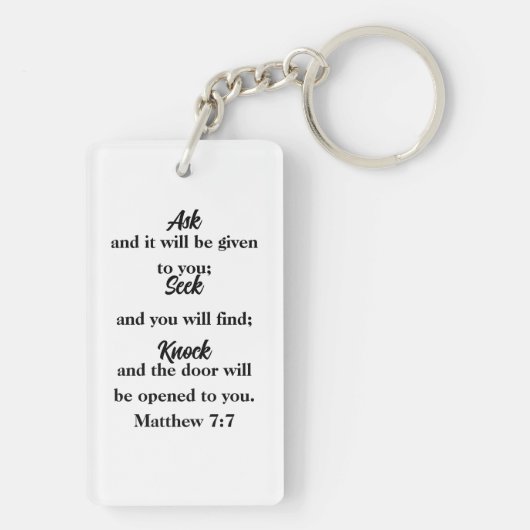 Mattheüs 7:7 Minimalistisch Bijbelvers Sleutelhanger (achterkant)