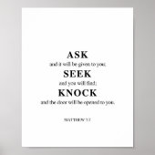 Mattheüs 7:7 Vraag Seek Knock Poster (Voorkant)