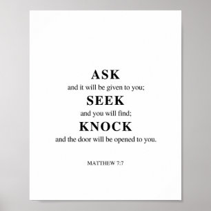 Mattheüs 7:7 Vraag Seek Knock Poster