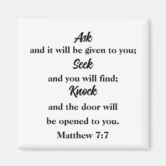 Mattheüs 7:7 Vraag Zoekt Klop Bijbelvers Magneet (Voorkant)