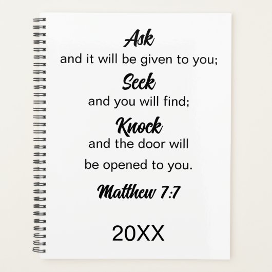 Mattheüs 7:7 Vraag Zoekt Klop Bijbelvers Planner (Voorkant)