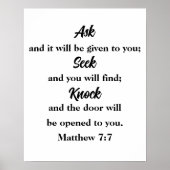 Mattheüs 7:7 Vraag Zoekt Klop Bijbelvers Poster (Voorkant)
