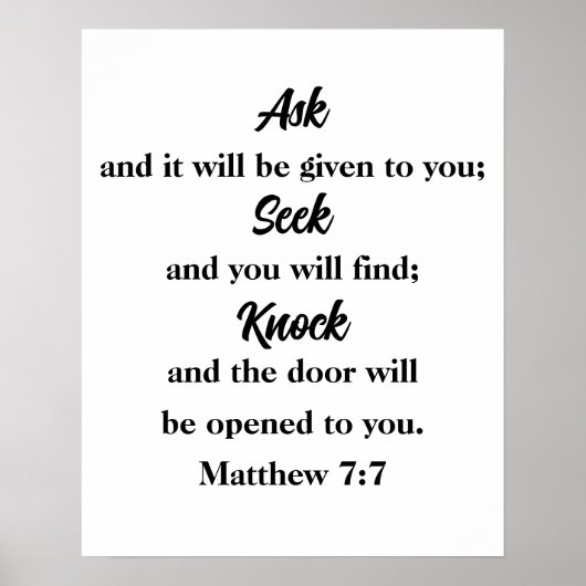 Mattheüs 7:7 Vraag Zoekt Klop Bijbelvers Poster (Voorkant)