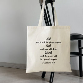 Mattheüs 7:7 Vraag Zoekt Klop Bijbelvers Tote Bag