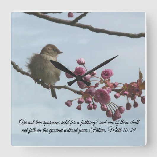 Matthew 10:29 bijbelwandklok vierkante klok (Voorkant)