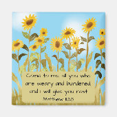 Matthew 11:28 Bijbelvers Zonnebloem Magneet (Voorkant)