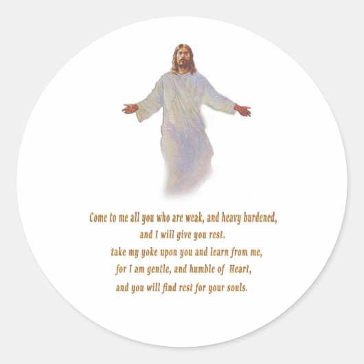 Matthew 11:28 cadeaus ronde sticker (Voorkant)