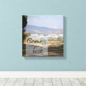 Matthew 11:28 Canvasprint | Geeft u rust Canvas Afdruk (Insitu (Houten vloer))