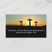 Matthew 11:28 Drie Kruizen Zonsondergang QR code Visitekaartje (Voorkant)
