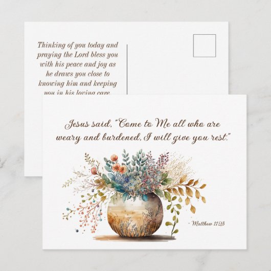 Matthew 11:28 Jezus zei: "Kom naar me Bijbelverse" Briefkaart (Voorkant / Achterkant)