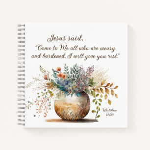 Matthew 11:28 Jezus zei: "Kom naar me Bijbelverse" Notitieboek