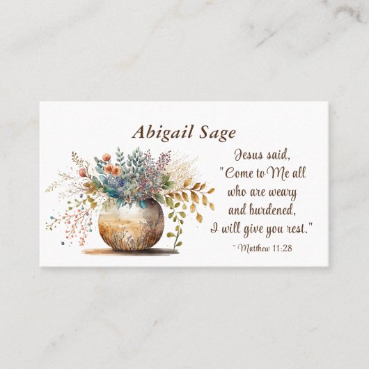 Matthew 11:28 Jezus zei: "Kom naar me Bijbelverse" Visitekaartje (Voorkant)