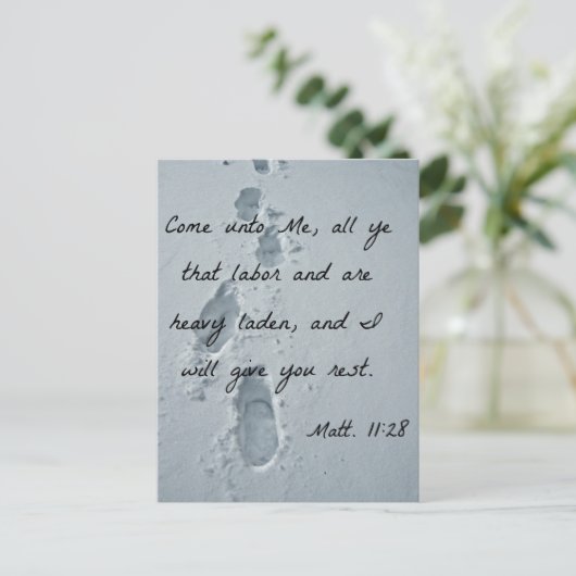 Matthew 11:28 Kom naar me toe, al die arbeid Briefkaart (Staand voorkant)