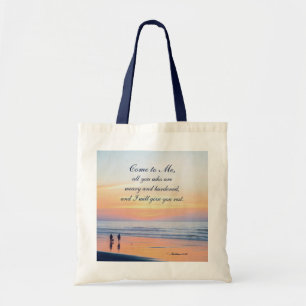 Matthew 11:28 Kom naar me toe iedereen die een vre Tote Bag