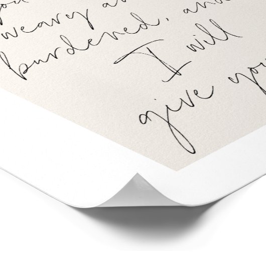 Matthew 11:28 Minimale Boho Beige Arch Script Poster (Hoek)