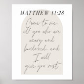 Matthew 11:28 Minimale Boho Beige Arch Script Poster (Voorkant)