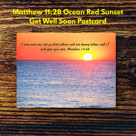 Matthew 11:28 Rode Zonsondergang over Oceaan Beter Briefkaart
