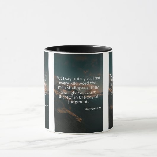 Matthew 12:36 KJV Bijbelverse Pic Two-Tone Mok (Midden)
