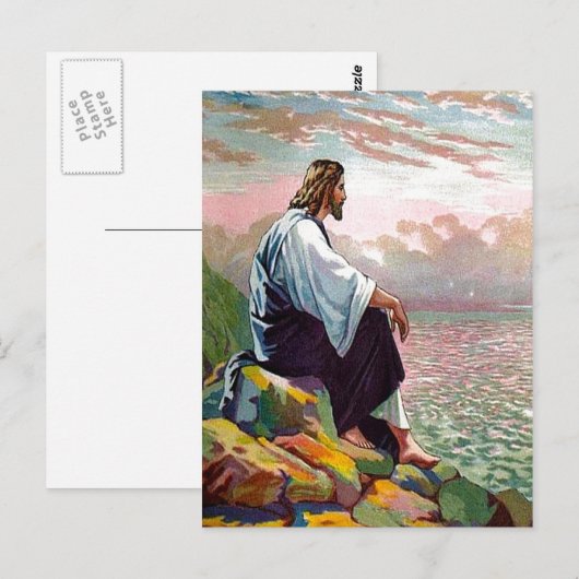 Matthew 14:22-23 Jesus Prays van Himself-briefkaar Briefkaart (Voorkant / Achterkant)
