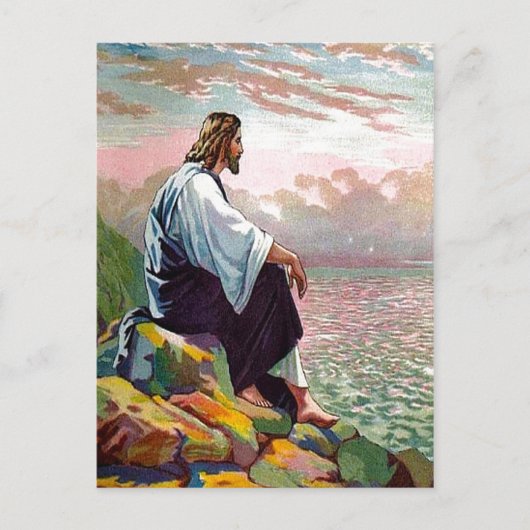 Matthew 14:22-23 Jesus Prays van Himself-briefkaar Briefkaart (Voorkant)
