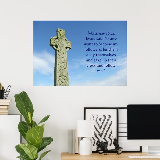 Matthew 16:24 celtisch kruis poster (Thuiskantoor)
