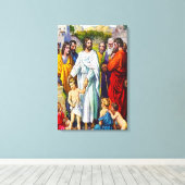 Matthew 19:13-15 Kleine kinderen komen naar Jezus Canvas Afdruk (Insitu (Houten vloer))