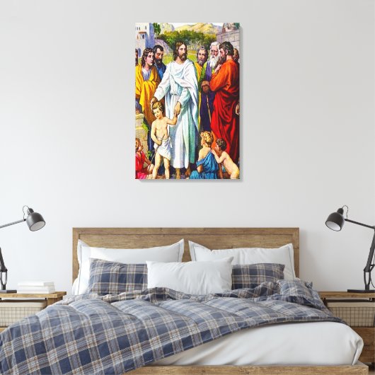 Matthew 19:13-15 Kleine kinderen komen naar Jezus Canvas Afdruk (Insitu (Slaapkamer))