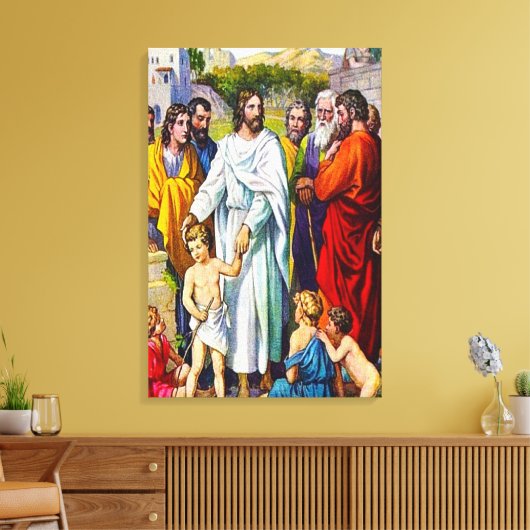Matthew 19:13-15 Kleine kinderen komen naar Jezus Canvas Afdruk (Insitu (Woonkamer))