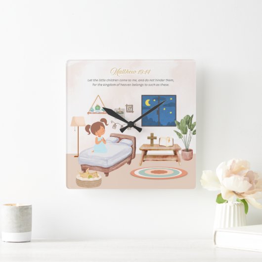Matthew 19:14 Wall Clock Vierkante Klok (Huis)