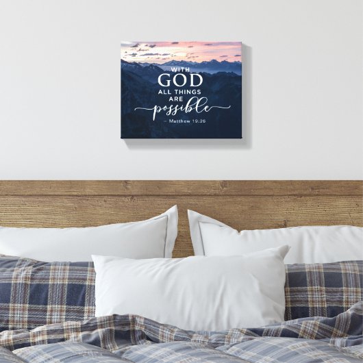 Matthew 19:26 met God alles is mogelijk Canvas Afdruk (Insitu (Slaapkamer))