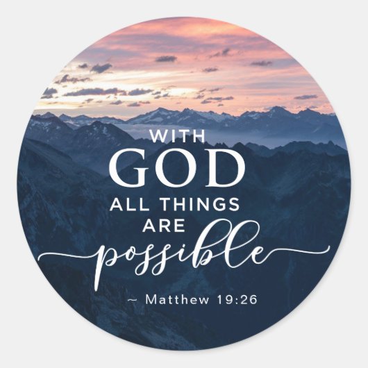 Matthew 19:26 met God alles is mogelijk Ronde Sticker (Voorkant)
