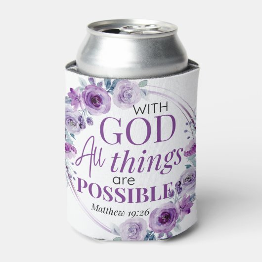 Matthew 19:26 Possible with God Purple Floral Blikjeskoeler (Blikje Voorkant)