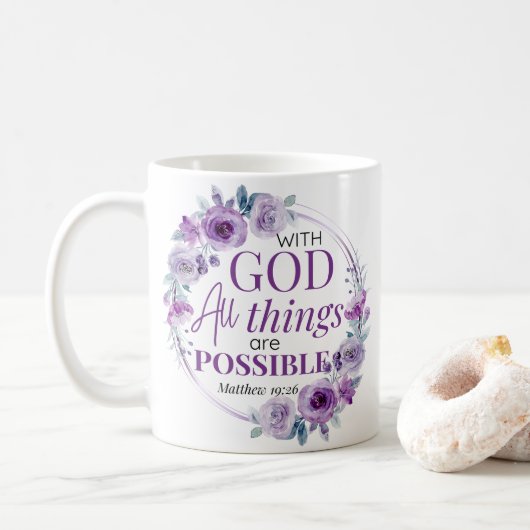 Matthew 19:26 Possible with God Purple Floral Koffiemok (Met donut)