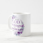 Matthew 19:26 Possible with God Purple Floral Koffiemok (Voorkant links)
