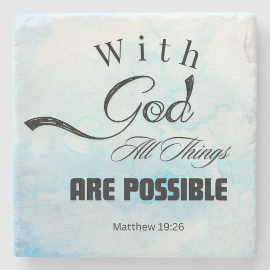 Matthew 19:26 typografie ontwerp stenen onderzetter (Voorkant)