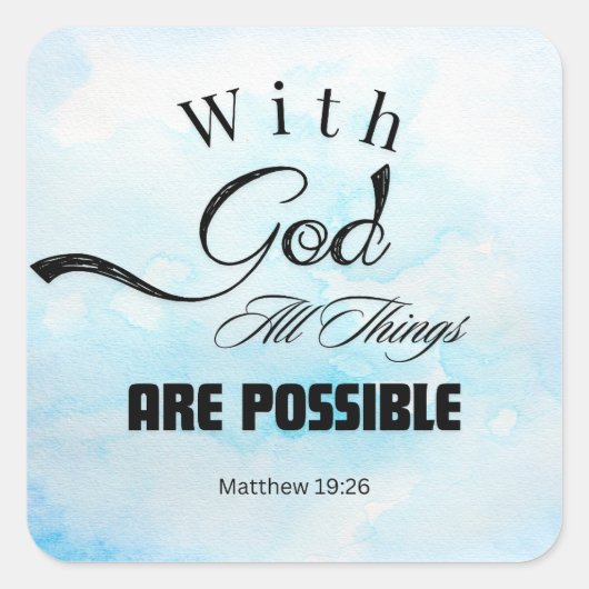 Matthew 19:26 Typografie Ontwerp Vierkante Sticker (Voorkant)