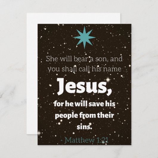 Matthew 1:21 kerstkaart (Voorkant / Achterkant)
