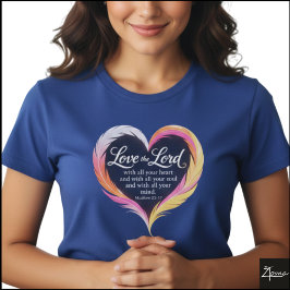 Matthew 22:37 Scripture Neon Feather Heart T-shirt