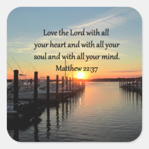 MATTHEW 22:37 SUNRISE SCRIPTURE VERSE DESIGN VIERKANTE STICKER