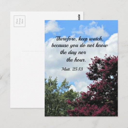 Matthew 25:13 Let dus op, want jij Briefkaart (Voorkant / Achterkant)