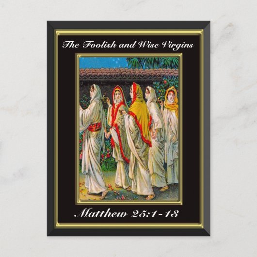 Matthew 25:1-13 The Foolish and Wise Virgins Black Briefkaart (Voorkant)