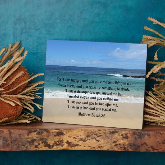 Matthew 25:35.36. Want ik had honger en je gaf me. Fotoplaat (Zijkant)