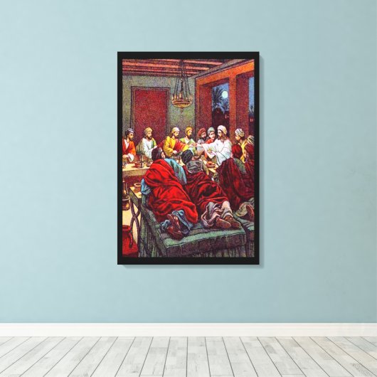 Matthew 26:17-25 het laatste Passover Canvas Afdruk (Insitu (Houten vloer))