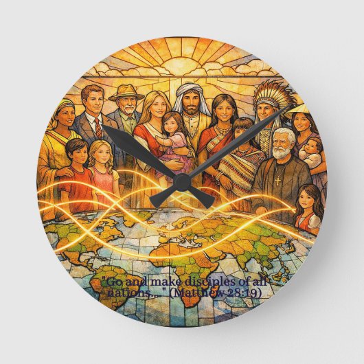 Matthew 28:19 Stained‑Glass Discipleship Clock Ronde Klok (Voorkant)