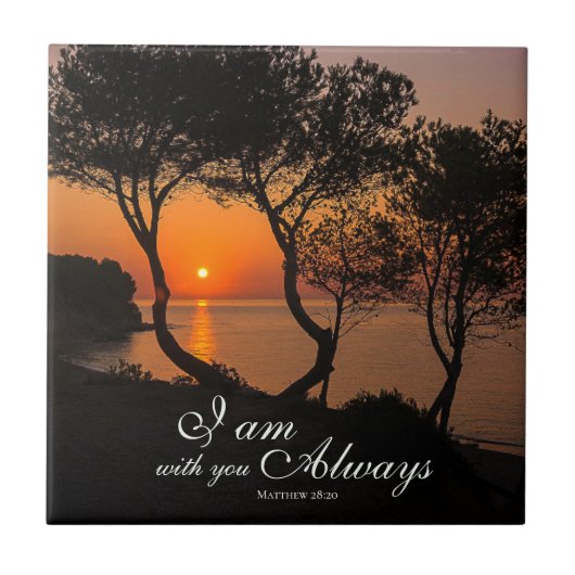 Matthew 28:20 ben ik bij jou altijd Golden Sunset Tegeltje (Voorkant)